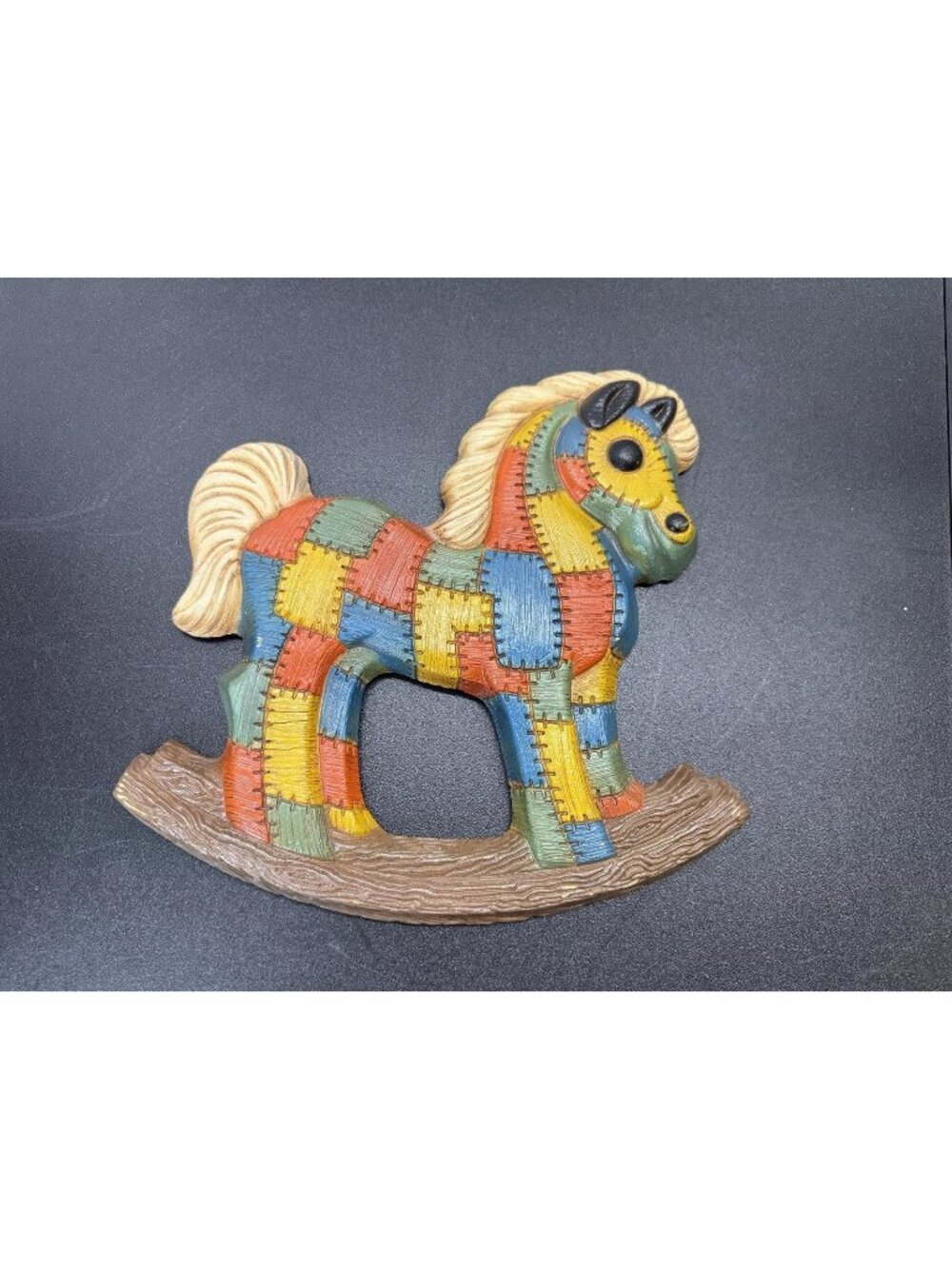 Vintage 70s Patchwork Foam Craft Nursery Rocking Horse Wall Decor Hanging MCM